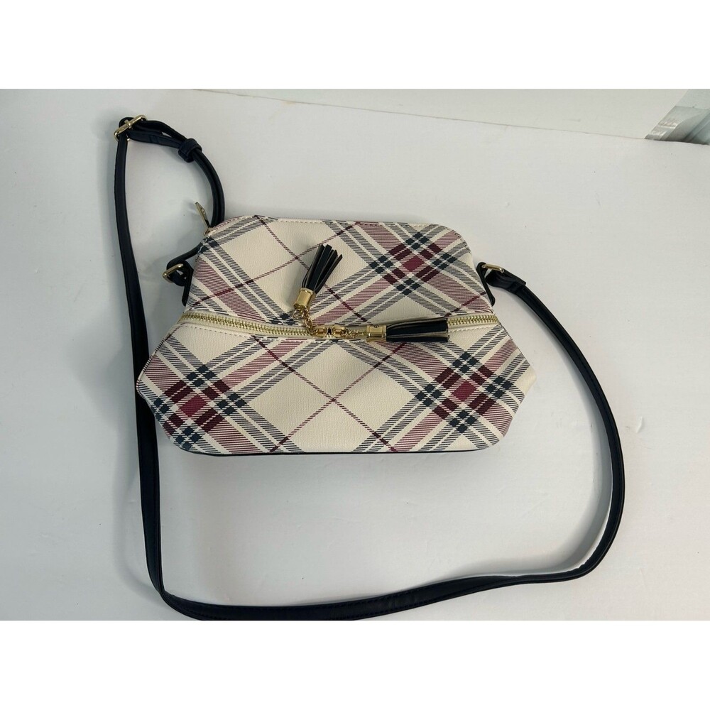 Plaid Crossbody Bag with Tassel Detail